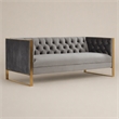 Pemberly Row Modern Velvet Sofa with Gold Stainless Steel Legs in Gray