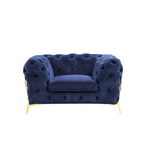 Pemberly Row Transitional Velvet Accent Chair with Gold Metal Legs in Blue