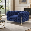 Pemberly Row Transitional Velvet Accent Chair with Gold Metal Legs in Blue