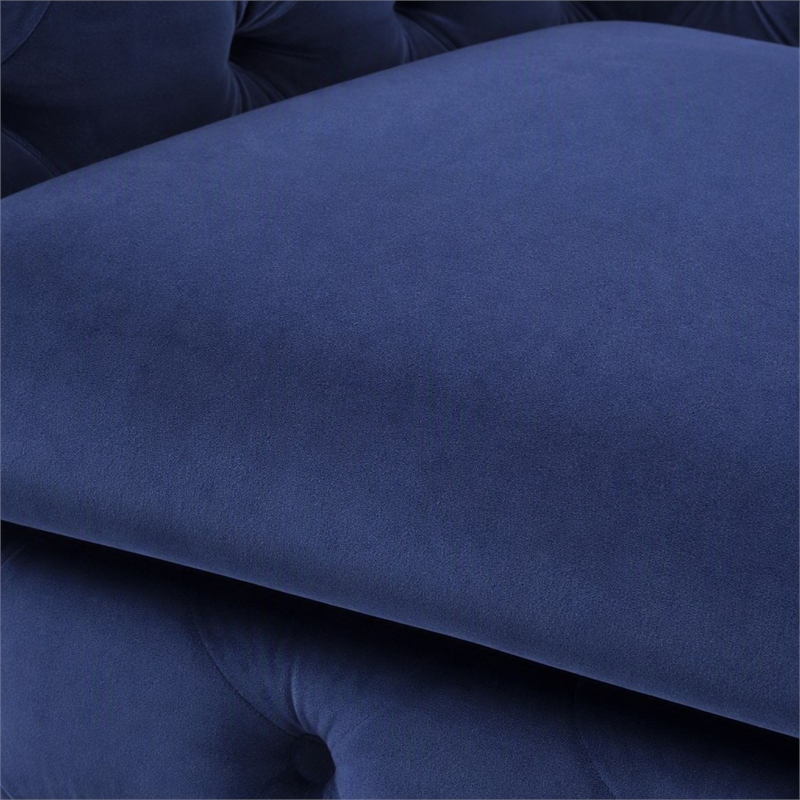 Pemberly Row Transitional Velvet Accent Chair with Gold Metal Legs in Blue