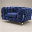 Pemberly Row Transitional Velvet Accent Chair with Gold Metal Legs in Blue