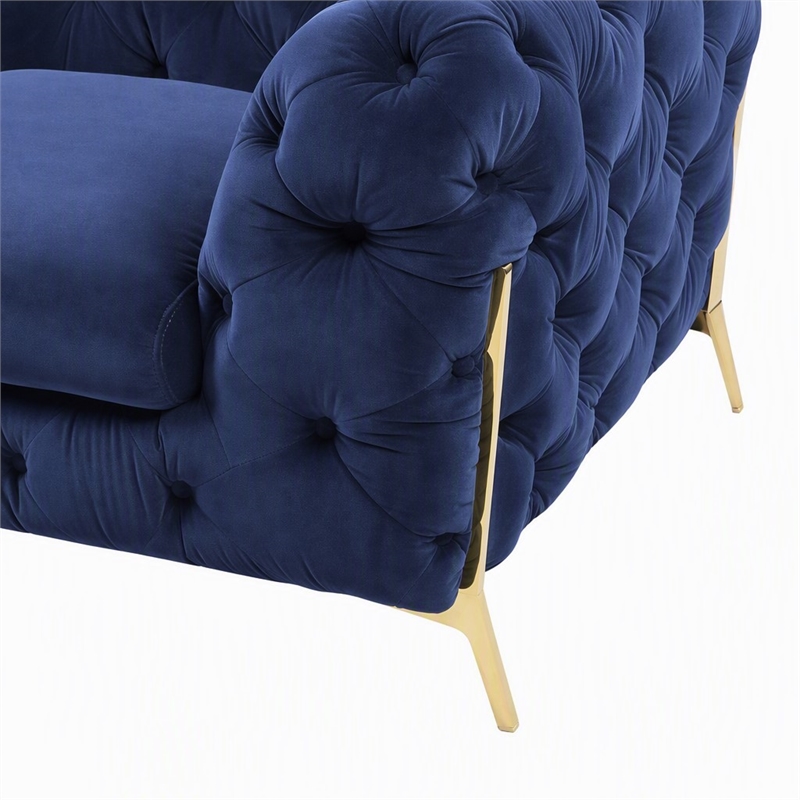 Pemberly Row Transitional Velvet Accent Chair with Gold Metal Legs in Blue