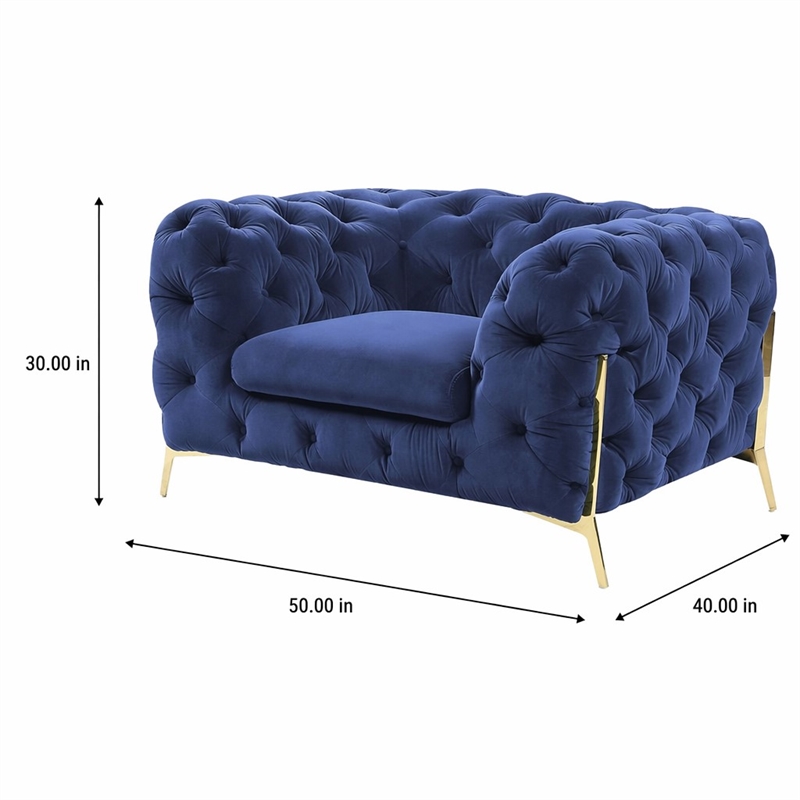 Pemberly Row Transitional Velvet Accent Chair with Gold Metal Legs in Blue