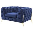 Pemberly Row Transitional Velvet Accent Chair with Gold Metal Legs in Blue