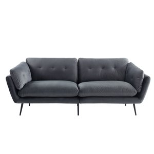 Pemberly Row Polyester Fabric Sofa with Tufted Back in Dark Gray