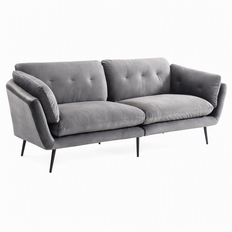 Pemberly Row Polyester Fabric Sofa with Tufted Back in Dark Gray
