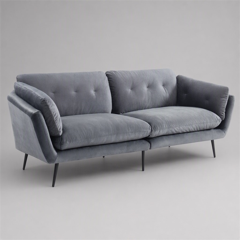 Pemberly Row Polyester Fabric Sofa with Tufted Back in Dark Gray