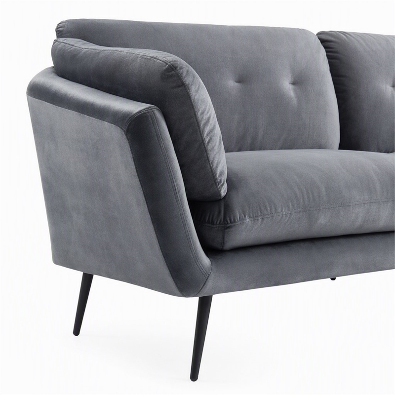 Pemberly Row Polyester Fabric Sofa with Tufted Back in Dark Gray