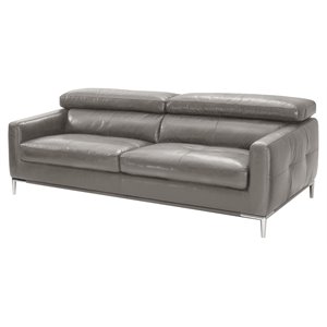 Pemberly Row Modern Leather Sofa with Adjustable Headrests in Dark Gray