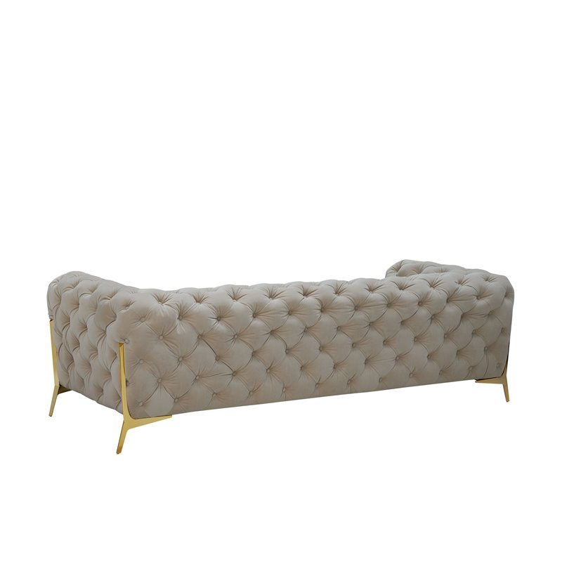 Pemberly Row Transitional Velvet Fabric Sofa in Beige with Gold Legs