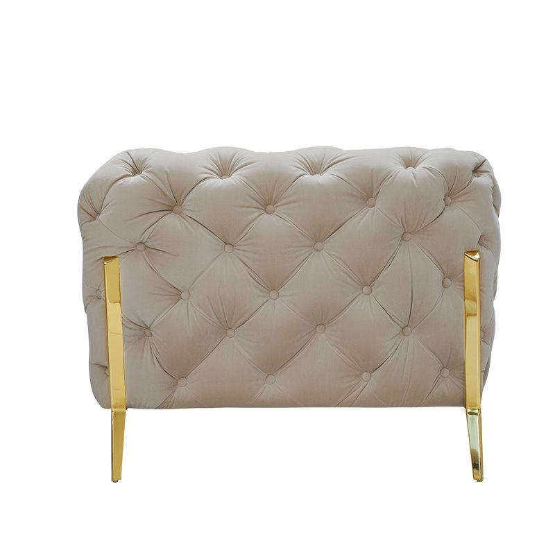 Pemberly Row Transitional Velvet Fabric Sofa in Beige with Gold Legs