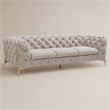 Pemberly Row Transitional Velvet Fabric Sofa in Beige with Gold Legs