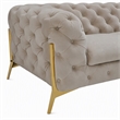 Pemberly Row Transitional Velvet Fabric Sofa in Beige with Gold Legs