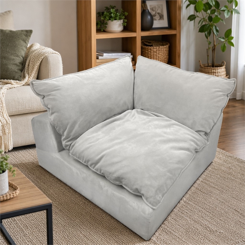 Pemberly Row Light Gray Polyester Corner Chair with Duck Feather Filling