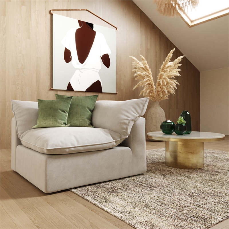 Pemberly Row Light Gray Polyester Corner Chair with Duck Feather Filling