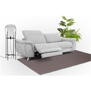 Pemberly Row Polyester Fabric Loveseat with Electric Recliners in Gray