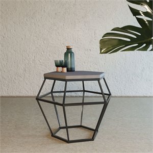 Pemberly Row Hexagonal Concrete & Metal End Table in Gray/Black