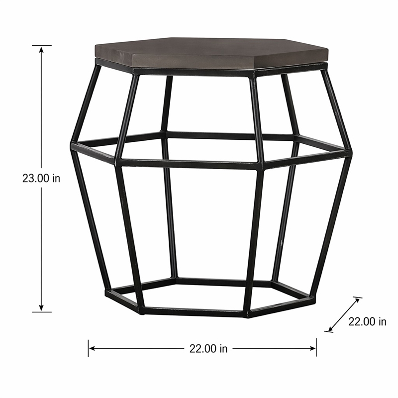 Pemberly Row Hexagonal Concrete & Metal End Table in Gray/Black