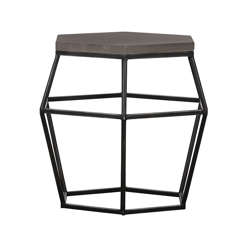 Pemberly Row Hexagonal Concrete & Metal End Table in Gray/Black