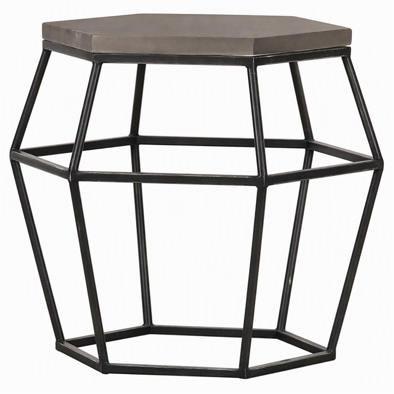 Pemberly Row Hexagonal Concrete & Metal End Table in Gray/Black