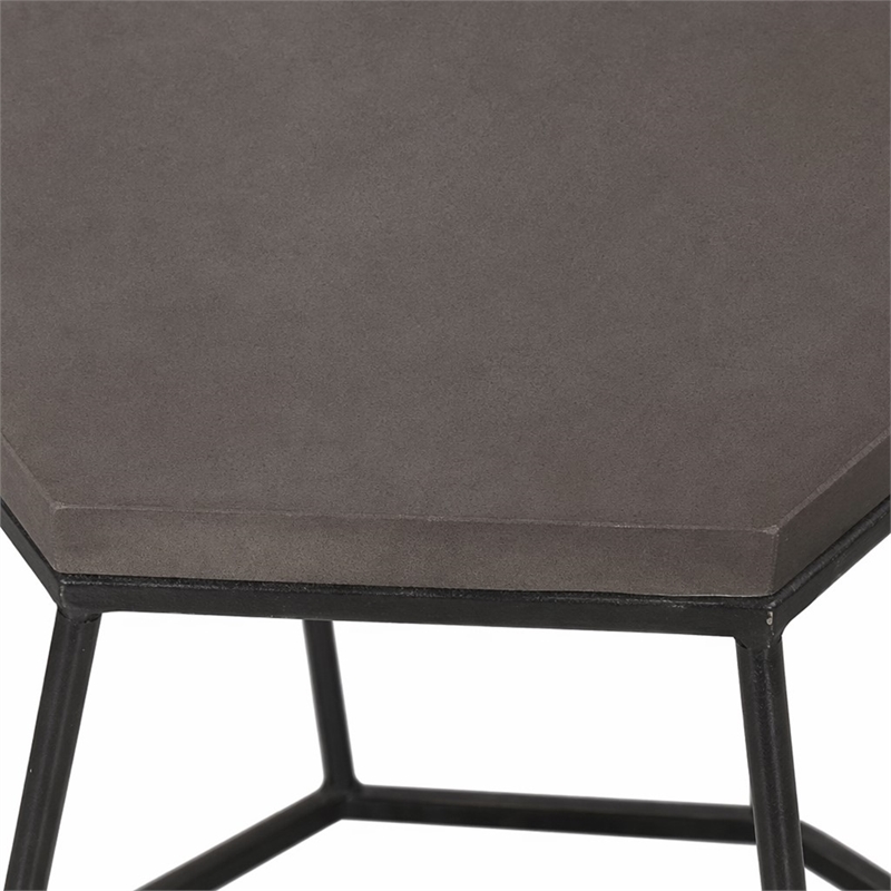 Pemberly Row Hexagonal Concrete & Metal End Table in Gray/Black