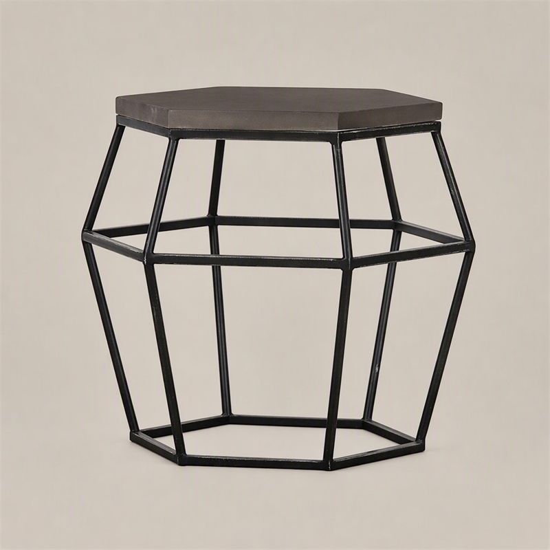 Pemberly Row Hexagonal Concrete & Metal End Table in Gray/Black