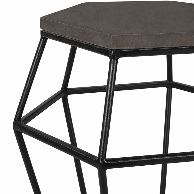 Pemberly Row Hexagonal Concrete & Metal End Table in Gray/Black