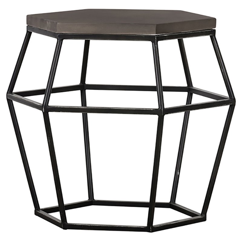 Pemberly Row Hexagonal Concrete & Metal End Table in Gray/Black