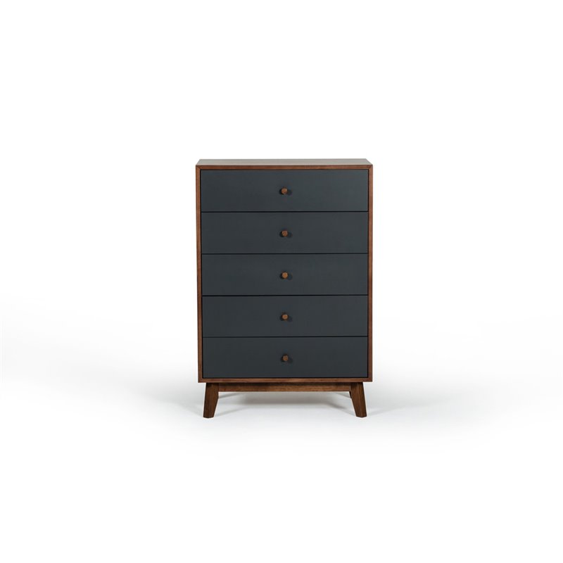 Pemberly Row Veneer and Rubberwood Bedroom Chest in Walnut and Charcoal