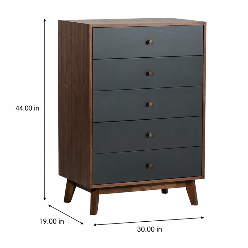 Pemberly Row Veneer and Rubberwood Bedroom Chest in Walnut and Charcoal