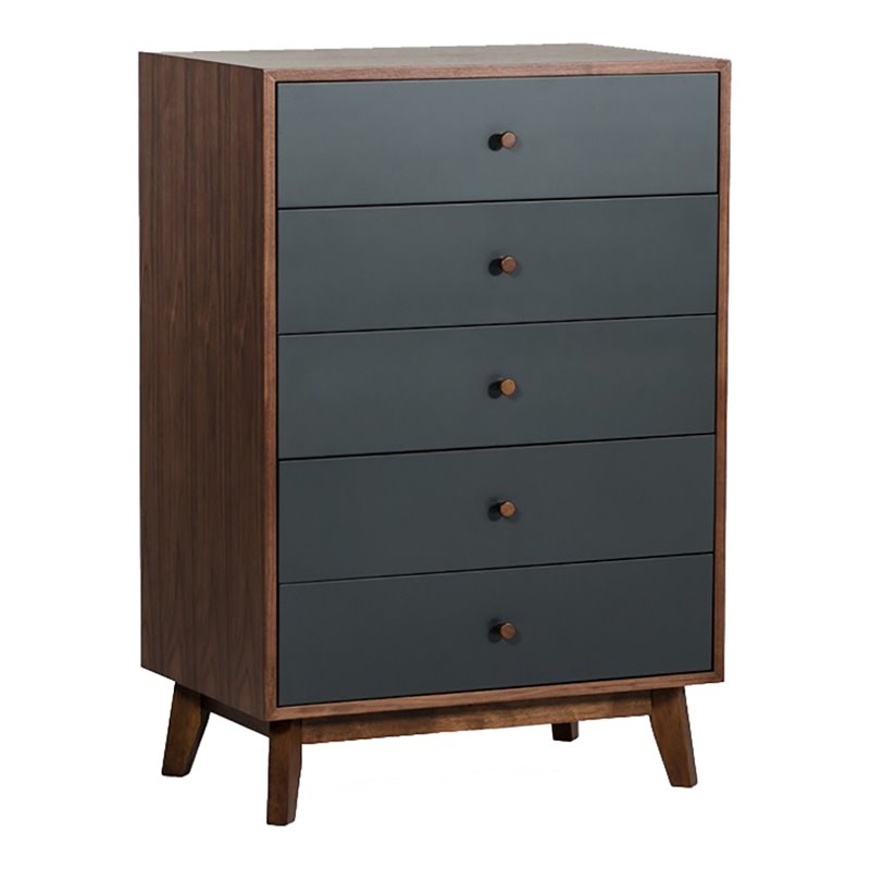 Pemberly Row Veneer and Rubberwood Bedroom Chest in Walnut and Charcoal