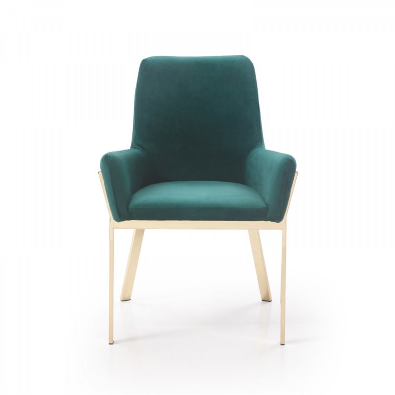 Pemberly Row Velvet Dining Chair with Gold Stainless Steel Frame in Green