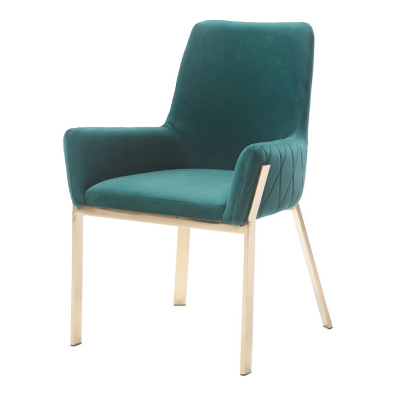 Pemberly Row Velvet Dining Chair with Gold Stainless Steel Frame in Green