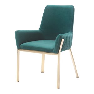 Pemberly Row Velvet Dining Chair with Gold Stainless Steel Frame in Green