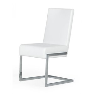 Pemberly Row Modern Faux Leather Dining Chairs in White (Set of 2)