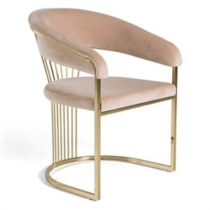 Pemberly Row Modern Beige Velvet Dining Chair with Gold Stainless Steel Base