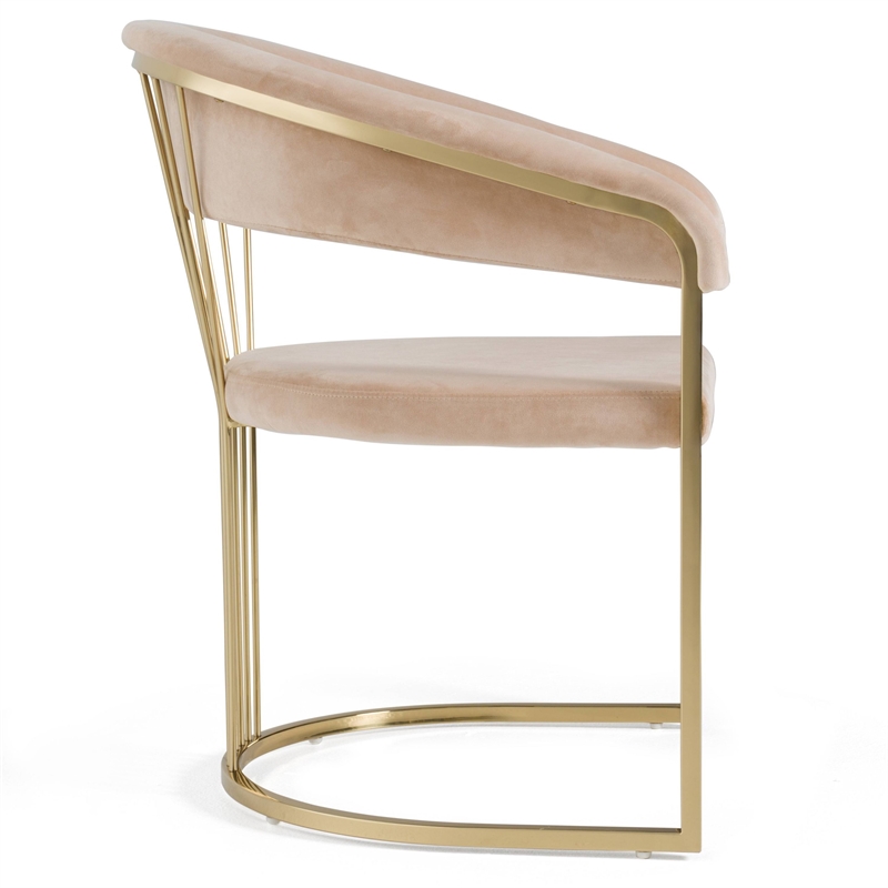Pemberly Row Modern Beige Velvet Dining Chair with Gold Stainless Steel Base