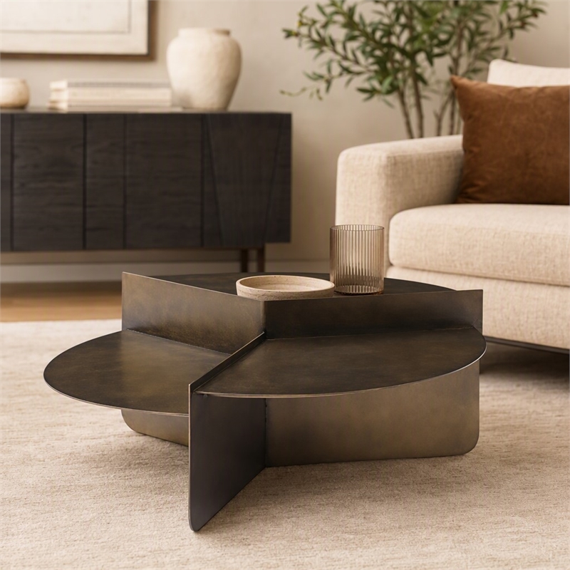 Pemberly Row Modern Metal Coffee Table in Antique Brass