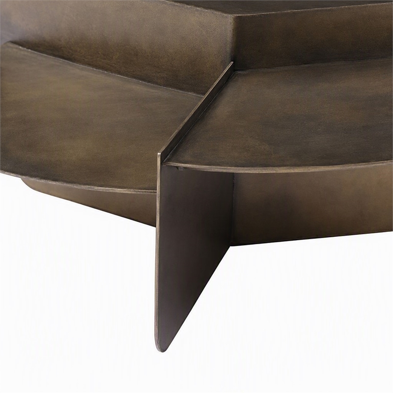 Pemberly Row Modern Metal Coffee Table in Antique Brass