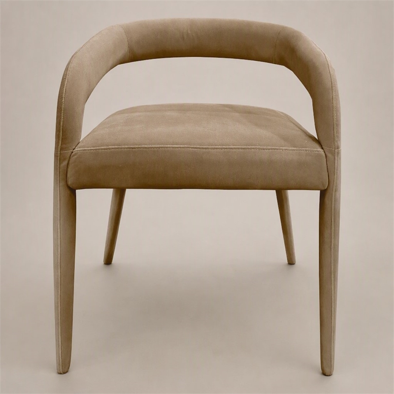 Pemberly Row Beige Fabric Dining Chair with Cast Iron Legs