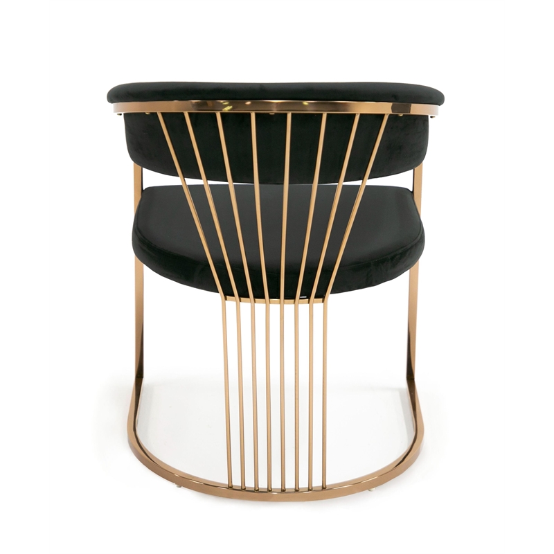 Pemberly Row Velvet Dining Chair in Black with Rose Gold Stainless Steel Base