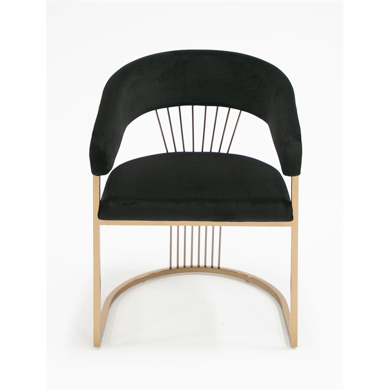 Pemberly Row Velvet Dining Chair in Black with Rose Gold Stainless Steel Base