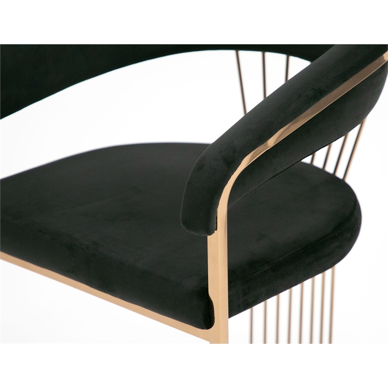 Pemberly Row Velvet Dining Chair in Black with Rose Gold Stainless Steel Base