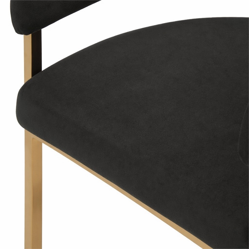 Pemberly Row Velvet Dining Chair in Black with Rose Gold Stainless Steel Base