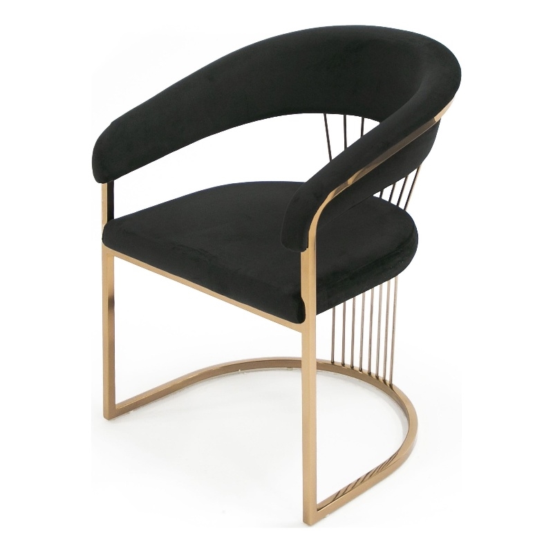 Pemberly Row Velvet Dining Chair in Black with Rose Gold Stainless Steel Base
