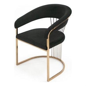 Pemberly Row Velvet Dining Chair in Black with Rose Gold Stainless Steel Base