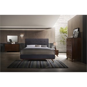 Pemberly Row 78x87&quot Modern Gray Fabric & Walnut Eastern King Bed