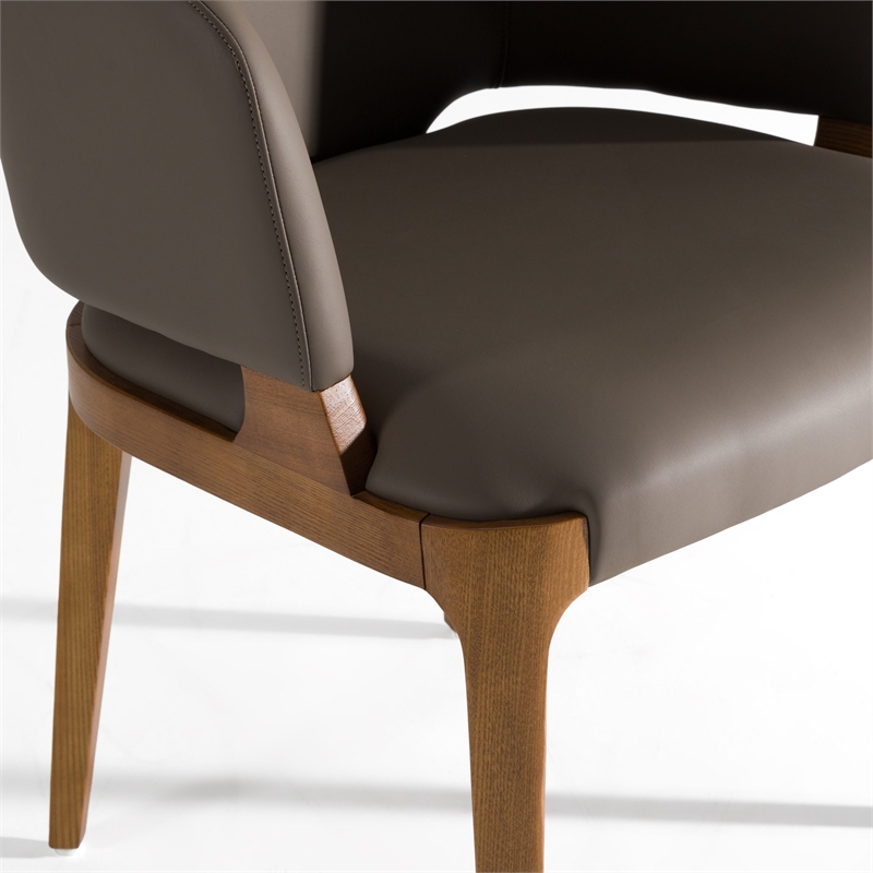 Pemberly Row Solid Wood & Leatherette Dining Arm Chair in Walnut/Brown