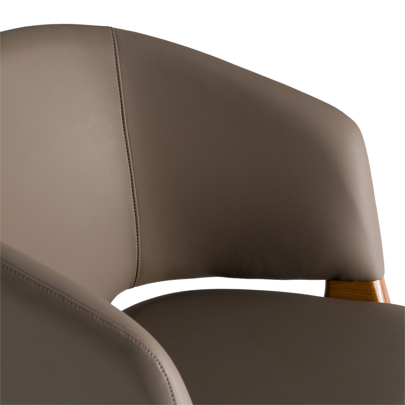 Pemberly Row Solid Wood & Leatherette Dining Arm Chair in Walnut/Brown