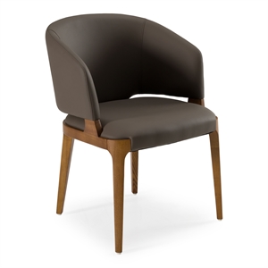 Pemberly Row Solid Wood & Leatherette Dining Arm Chair in Walnut/Brown